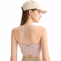 Soutien-gorge de sport en nylon pour femme, taille unique XL, maintien élevé, sans armatures, bonnets fixes, haut de yoga avec logo sur le devant, bretelles fines, couvrance latérale
