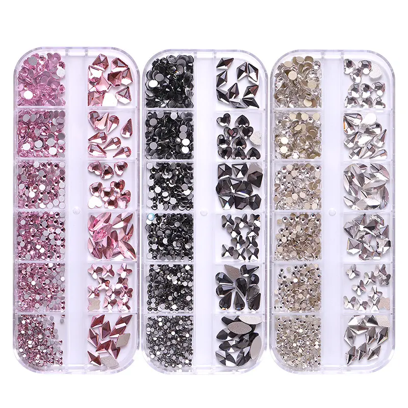 NJ202 Nail Art Charms 15 Colors Mixed Special Shaped Round Flat Back Crystal Glass Rhinestone Jewelry For Nail Art Decoration