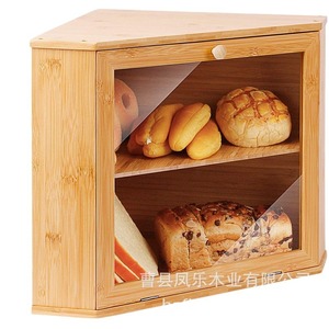Bamboo Bread Box Double Layer <b>Storage</b> <b>Kitchen</b> Household Sealed Transparent Acrylic Natural Wood Material Custom Made - Product Image 5