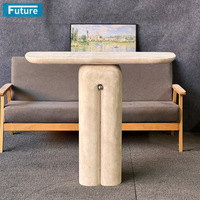 Table console en travertin blanc beige poli style Wabi-sabi pour l'entrée, le salon, les villas, les hôtels, les maisons de luxe