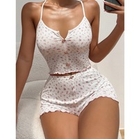 Ensemble deux pièces pour femme : débardeur à fines bretelles et short taille haute imprimé floral – Tenue décontractée d'été pour la maison ou les vacances – Vente en gros