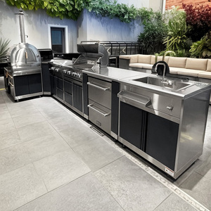 Armoire de cuisine extérieure en acier inoxydable 304 <span class=keywords><strong>antirouille</strong></span> de style européen avec évier îlot de cuisine extérieur modulaire durable et robuste - Product Image 1