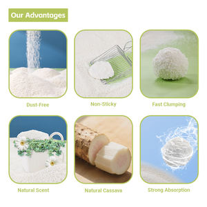 Arena para gatos <span class=keywords><strong>de</strong></span> almidón <span class=keywords><strong>de</strong></span> <span class=keywords><strong>yuca</strong></span> biodegradable Natural 3s grupo duro Anti-seguimiento 0.2% polvo Flushable Control <span class=keywords><strong>de</strong></span> olor adicional OEM - Product Image 2