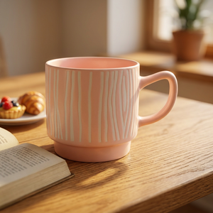 New Design Classic Ceramic Porcelain <b>Mug</b> <b>Set</b> Stripe Geometric Embossed Pattern Reusable Dishwasher Microwave Safe Presents Home - Product Image 3