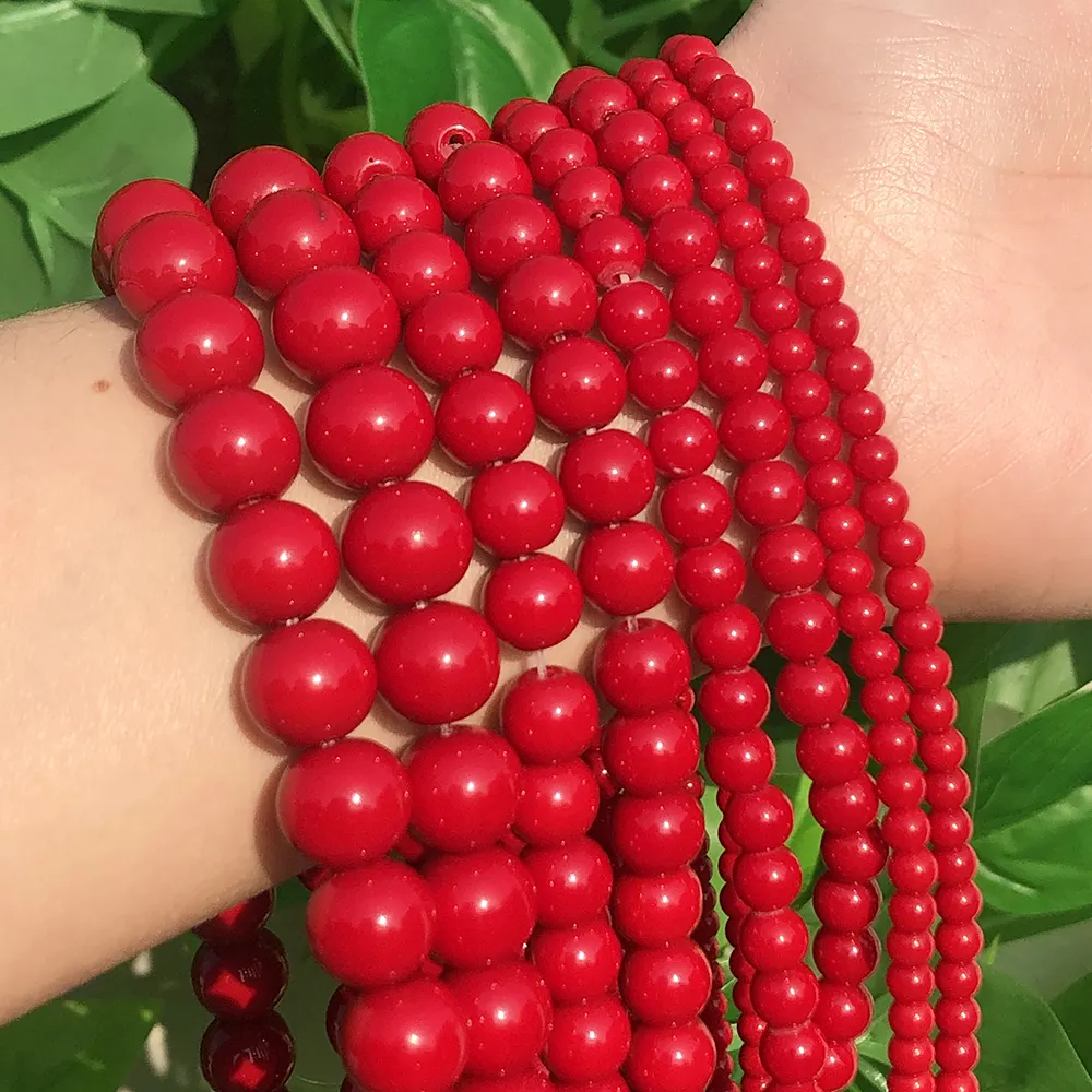 Wholesale Fashion 4/6/8/10/12mm Round Synthetic Red Coral Beads For Women Girl DIY Jewelry