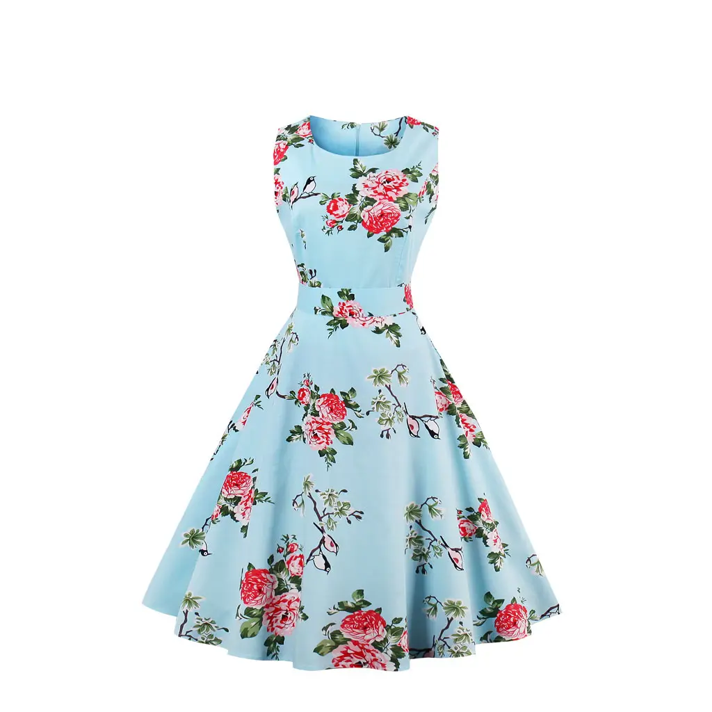 Phụ Nữ Halter Cotton Màu Đen Rockabilly Pinup Retro Vintage Dress Ecoparty