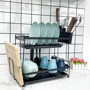 Affordable stainless steel double-layer countertop with cutting board draining dish rack
