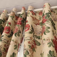 Tela de Cortina Estampada 100% Poliéster, Alta Opacidad, Diseño Floral de Rosas, Color Crema, Venta al Por Mayor