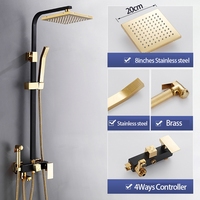 Ensemble de robinetterie de douche de luxe, haute qualité, mitigeur chaud/froid, en acier inoxydable noir et or, système de douche pour salle de bain