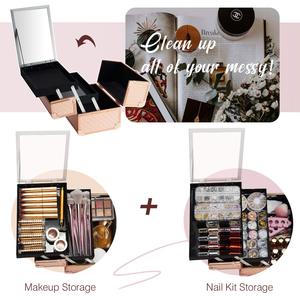 Custodia portatile per trucco duro con Design alla moda e chiusura aperta a specchio in metallo da viaggio per Organizer - Product Image 4