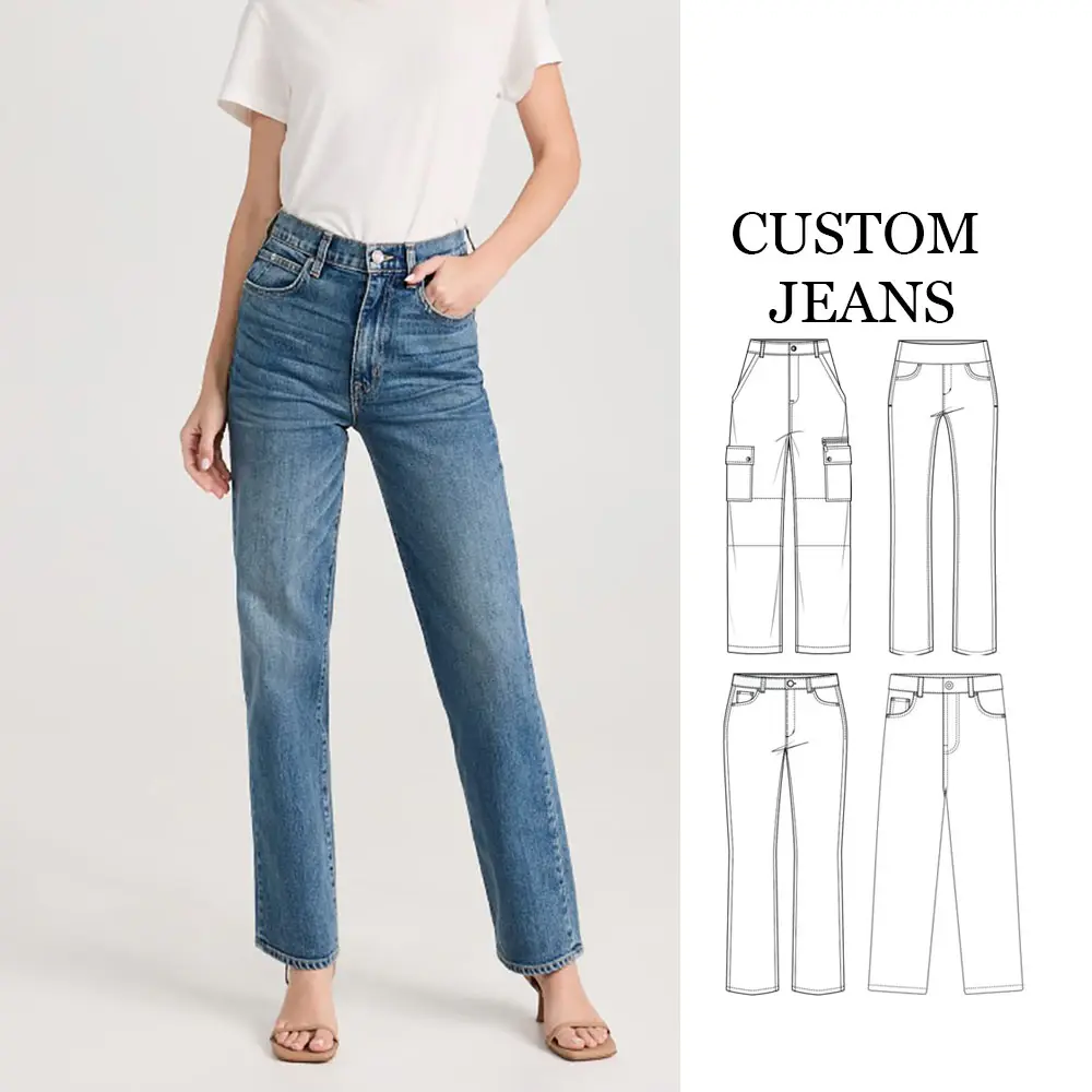 Pantalones jeans para mujerカスタムOEM/ODM 2023高品質femmes en grosストレートレディースジーンズ女性用
