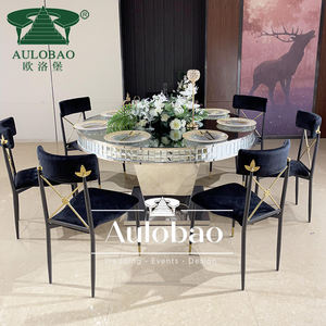 Mesa de boda de acero inoxidable con marco de metal plateado con tapa de cristal - Product Image 1