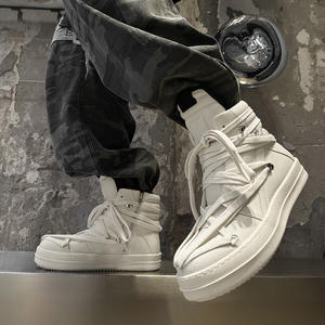 Scarpe Autunnali da Uomo, Sneakers Traspiranti Alte, Stivali Classici con Cinturino a Triangolo Invertito in Stile Europeo e Americano, per Uso Quotidiano Casual - Product Image 6