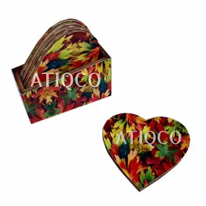 High Quality Wooden Coaster Set Painted Prints Heart Shaep Design Wood Coaster Attractive Wood Coaster Best Selling Price