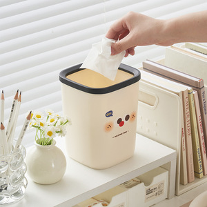 Cartoon Mini Wastebasket Cream Colored <b>Rectangle</b> Storage <b>Bin</b> For Desk Office Home Bedroom Student Use - Product Image 4