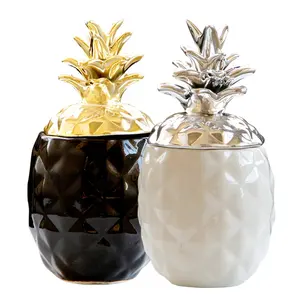 Vaso portaoggetti con coperchio Design ananas dorato in ceramica scatola 3d personalizzata bottiglie e vasetti per la conservazione della cucina supporto Logo personalizzato