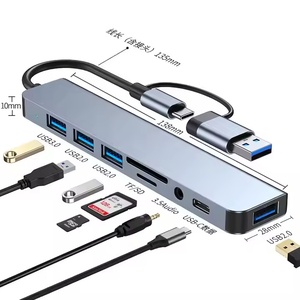 8 cổng USB Hub Splitter USB3.0 + USB2.0 * 3 + USB-C truyền dữ liệu + TF + SD + 3.5mm âm thanh Docking Station Type-C HUB - Product Image 1