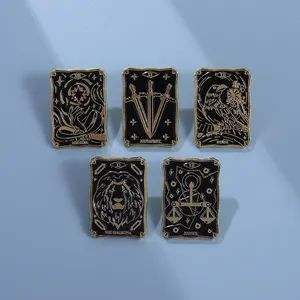 Donkere Punk Tarot Emaille Pin Set Zon Maan Vogel Leeuw Ster Justitie Dood Badges Gotische Sieraden Accessoires