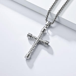 Stainless Steel <b>Cross</b> Necklace For Men Zinc Alloy Pendant Street Style Gift Jewelry - Product Image 3
