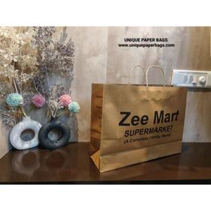 Zee Mart Kraft Paper <b>Bag</b> Standard Flat Design Twisted Handles Hot Stamping Recyclable Business Shopping <b>Bag</b> - Product Image 3