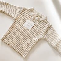 Set Sweater Bayi Katun Berwarna dengan Logo Custom, Celana Rajut Tebal Bergaris, Pakaian Musim Dingin, Rajutan Anak Lengan Panjang