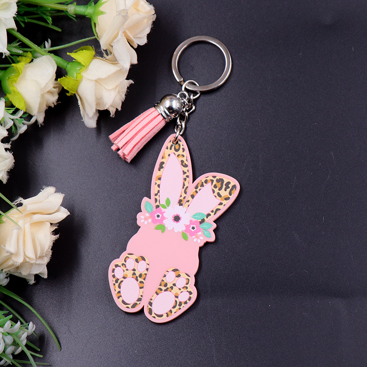 KHS184KH1098 - Hot Selling Factory Leopard Flower Bunny Keychain