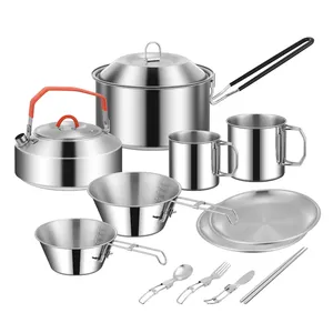 Pot de cuisson tout en 1 avec accessoires, ustensiles de cuisine portables en aluminium, kit de cuisine de camping pour pique-nique en plein air, vente en gros