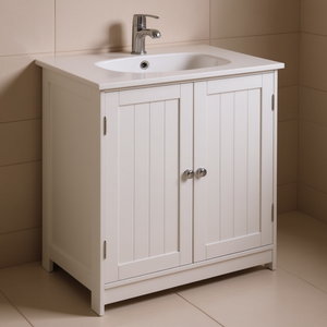 Meuble de salle de bain blanc 48 pouces, armoire à 2 portes avec étagère, style traditionnel, sur pied - Product Image 2