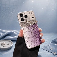 Étui de téléphone de luxe en cuir de crocodile imitation, avec strass, antichoc pour iPhone