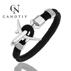 Pulsera de Plata Antigua de Moda para Parejas CANOTIV, Brazalete con Dije de Avión y Ancla para Hombre y Mujer - Product Image 3
