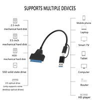 Cable adaptador SATA a USB 3.0 tipo C para disco duro externo de 2,5" y 3,5" con fuente de alimentación UASP.
