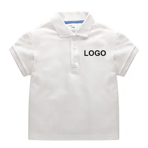 Logo kustom kaus Polo Anak laki-laki, baju katun Pique bernapas lengan pendek
