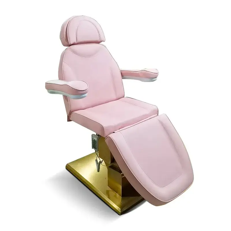 Nuovo design rosa in pelle salone lettino da massaggio 3 motori di lusso base in oro terapia elettrica cosmetico per viso spa letto