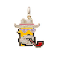 Pendentif en argent 925 Hip Hop Père Noël personnalisé NFT dessin animé en zircon avec placage or/rhodium - Cadeau