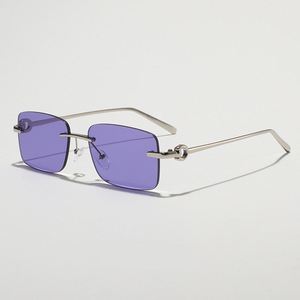 Lunettes de soleil carrées sans monture avec logo personnalisé, verres dégradés, protection UV400, monture métallique, style vintage 2025 pour hommes et femmes - Product Image 3