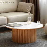 Wabi Sabi nordique dessus en marbre luxe moderne salon Table centrale canapé côté Table à thé ensemble en bois rond cannelé Table basse