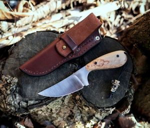 Cuchillo de Camping Hecho a Mano con Acero al Carbono 1095 de Grado Industrial, Punta de Gota, Mango de Cuerno de 5.5 Pulgadas y Funda de Cuero |   OEM/ODM Disponible | - Product Image 5