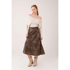 Jupes courtes droites et crayon en gros, imprimé léopard marron, tricot en spandex, motif floral, style printemps - Product Image 6