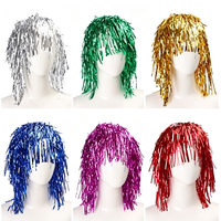 Perruque scintillante en plastique métallisé, accessoire de tête fantaisie pour Halloween, carnaval, mascarade, photomaton