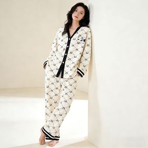 Ensemble de pyjama pour femmes PJ-1460, manches longues, col en V, en coton tricoté, vêtements de nuit pour la maison - Product Image 2