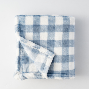 Couverture en polaire corail 100 % polyester 220 g/m² épaissie double face en flanelle douce, impression numérique HD motif écossais bleu et blanc - Product Image 1