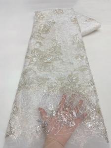 NI.AI nuovo stile ricamato a sequenza floreale tessuto maglia pizzo materiale tessuto di pizzo con perline - Product Image 6