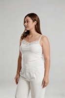 Débardeur Camisole Grande Taille Écologique pour Femme avec Bordure en Dentelle, Col en V, Bretelles Fines, Sans Manches, en Modal Extensible Doux sur le Devant
