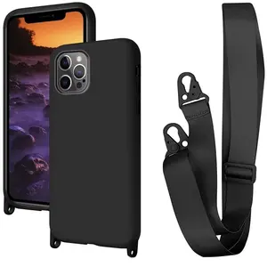 CaseBuddy Own Design TPU Strap Nylon Lanyard Phone Case Shockproof Microfiber Lining Mobile Cover for iPhone 14 13 12 11 Pro Max