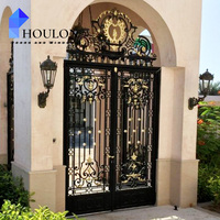 Portes Modernes Doubles Courbées en Fer Forgé et Fer Galvanisé, Personnalisées, Artistiques, avec Isolation Thermique pour Villa