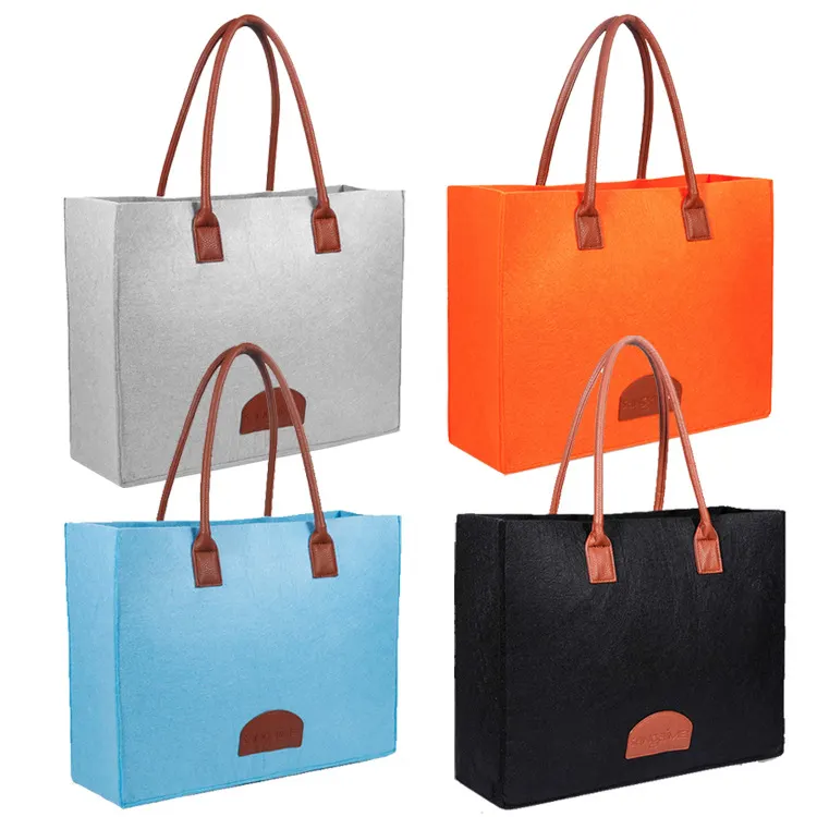 Sacola de compras de feltro ecológica com logotipo personalizado, sacola de mão estilo nacional vintage com material reciclado