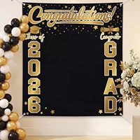 Bannière de décoration personnalisable pour la fête de remise des diplômes, toile de fond bleue et dorée pour la photographie de la promotion 2026, idéale pour l'école et le collège