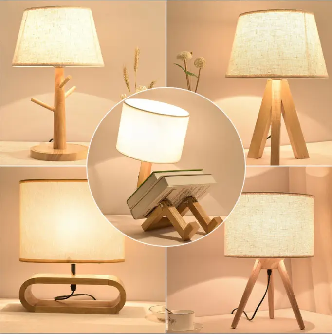 Lampe moderne créative en tissu nordique, lampe de Table Led de chevet en bois pour foyer, lampe en bois massif comme cadeau pour la décoration de la maison