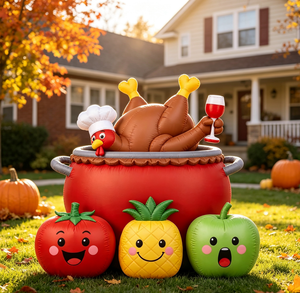 Wholesale Festive Chef Hat Turkey Vegetable Soup Pot 6 FT Thanksgiving Inflatable Turkey Decorations for Yard Garden - Product Image 6