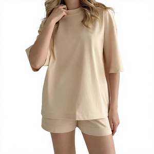 Conjunto de Camiseta y Pantalones Cortos Extra Grandes de Algodón 100% Puro para Mujer, Ropa de Estar Transpirable de Punto para Verano, Conjunto Casual de Dos Piezas - Product Image 5